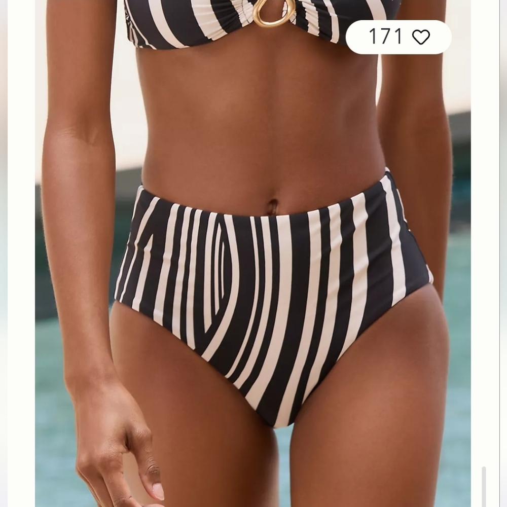 Seafolly Black & White High-Waist Swim Bottom.